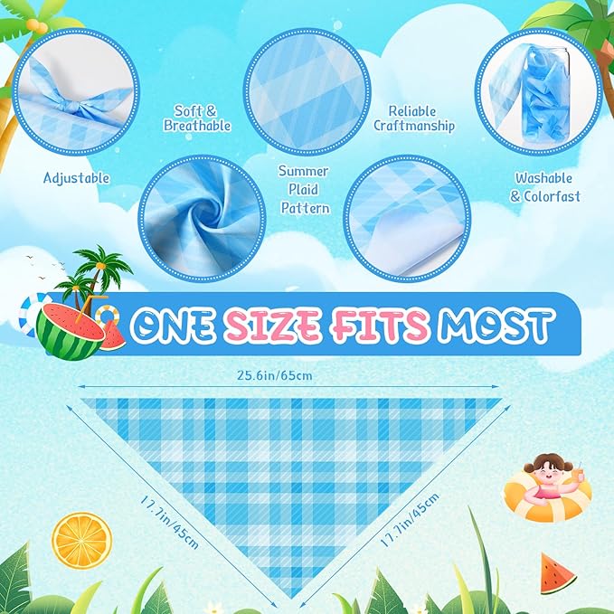 Kacctyen 300 Pcs Summer Plaid Dog Bandanas Bulk Hawaiian Pet Bibs Seasonal Accessories Adjustable Dog Cat Outfit Cute Washable Triangle Scarf for Small to Medium Pet