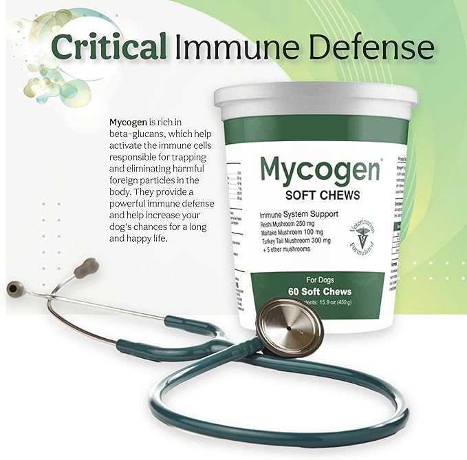 Mycogen Soft Chew for Dogs - 8 Species Mushroom Blend for Critical Immune System Support- Turkey Tail, Reishi, Shiitake, Cordyceps, Black Tree Fungus-120 Tasty Soft Chews