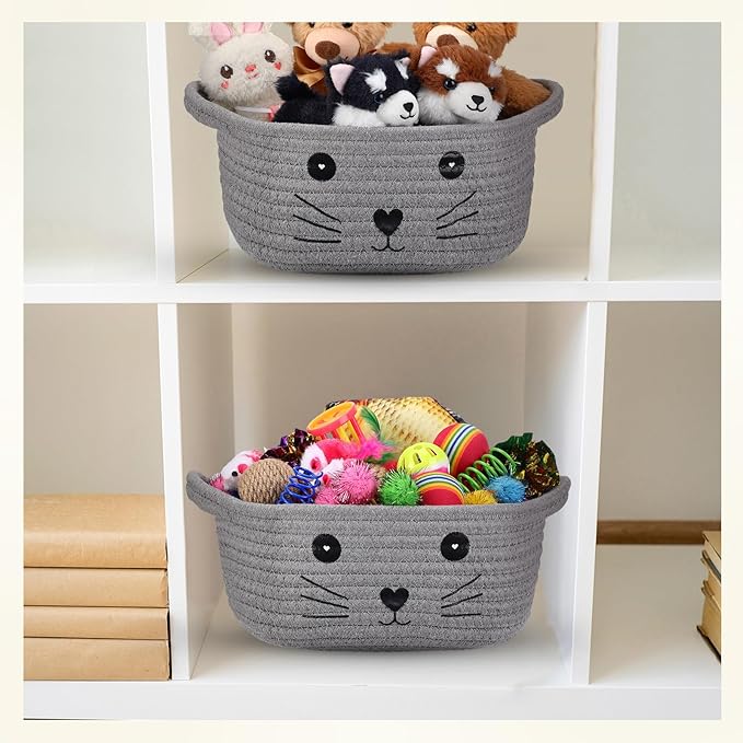 Zopeal 58 Pcs Easter Cat Storage Basket Gift Toys Set, Colorful Flashing Balls Pet Bell Crinkle Balls Spring Toys Attract Cat to Swat, Hunt, Interactive for Pet(Grey,9.8 Inch)