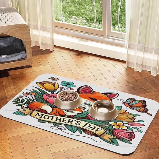 Dog Food Mats for Floors Happy Mother's Day Floral Gift for Mom Iu Absorbent Pet Cat Food Mat Quick Dry Dog Bowl Mats Water Pet Supplies 24x16In