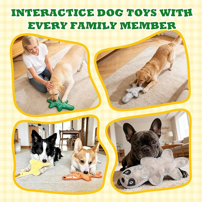 No Stuffing Dog Squeaky Toys, 1 PCS Tough Durable Plush Chew Toy for Boredom and Teething, Interactive Dog Toys for Small Medium Large Dogs to Keep Them Busy (Crocodile)