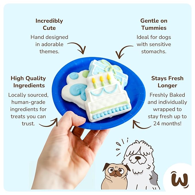 Wufers Birthday Boy Cookie Box | Gifts for Dogs | Gourmet-Decorated Treats | Made with Locally Sourced Ingredients (Blue - Birthday Boy)