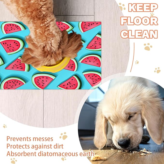 Red Watermelon Dog Food Mat for Floors Absorbent Dog Bowl Mat for Food and Water Dispenser Quick Dry Cat Food Placemat Pet Supplies 17" x 30", Summer Fruits