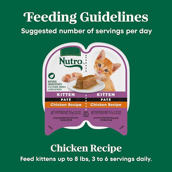 Nutro Perfect Portions Wet Kitten Food Pate Chicken Recipe, Pate Wet Cat Food, 2.6 oz. Twin-Pack Trays, 24 Count, 48 Servings