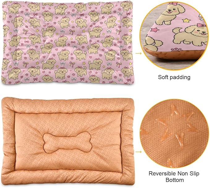 Dog Bed for Crate Washable Pet Sleep Pad, Dogs Print Kennel Mat with Non-Slip Bottom, Soft Fluffy Supplies Pet for Dogs and Cats (24x18 inch)