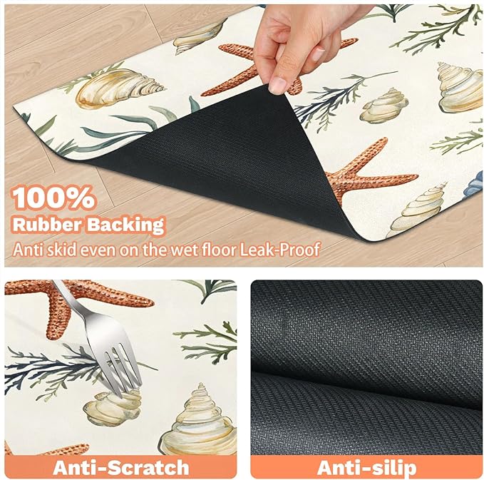Starfish Seashell Dog Food Mat for Floors Absorbent Dog Bowl Mat for Food and Water Dispenser Quick Dry Cat Food Placemat Pet Supplies 16" x 24", Colorful Corals