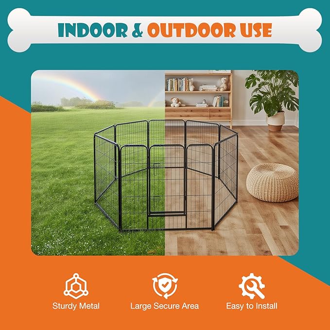 NEWBULIG Dog Playpen Indoors 40 Inch 8 Panels for Medium and Large Dogs Portable and Foldable Pet Fence with Door Heavy Duty Metal Dog Exercise Play Pen for Outdoor Yard