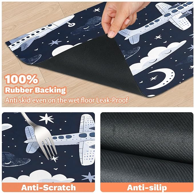 Flying Airplane Dog Food Mat for Floors Absorbent, Quick Dry Water Dispenser Mat for Food, Water, Pet Supplies 16" x 24", Star Clouds