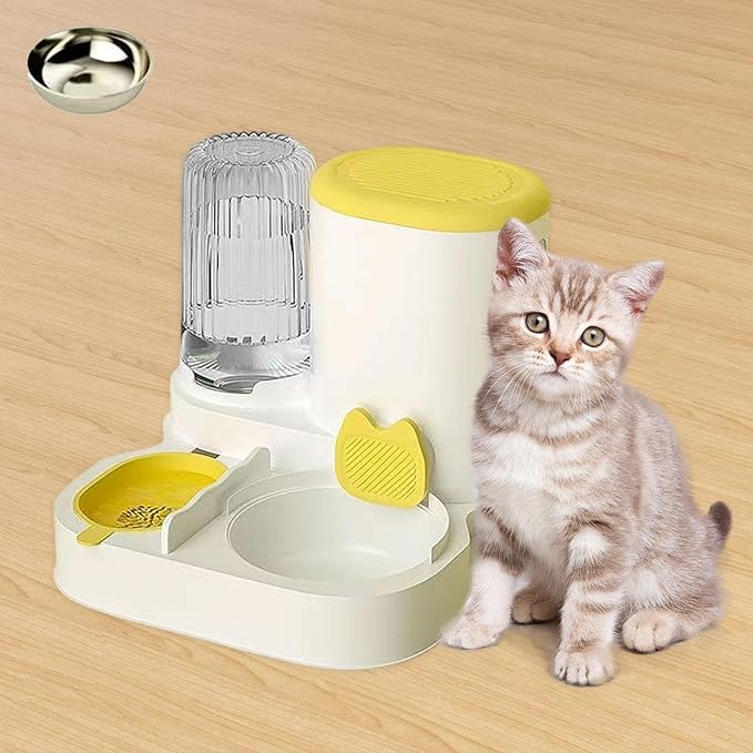 Automatic Dog Feeder and Water Dispenser Dog Bowl Household Portable Automatic Pet Feeder Food Feed for Small Dogs Kitten, Yellow