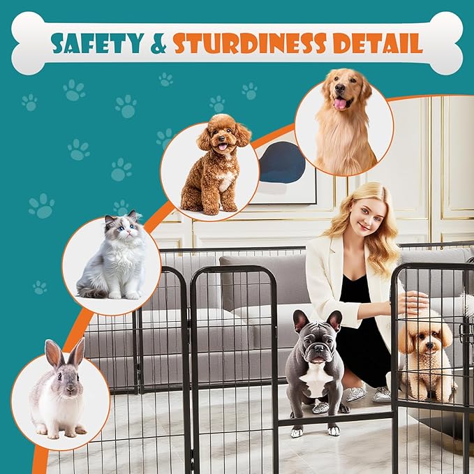 NEWBULIG Dog Playpen Indoors 24 Inch 16 Panels for Small and Puppy Dogs Portable and Foldable Pet Fence with Door Heavy Duty Metal Dog Exercise Play Pen for Outdoor Yard
