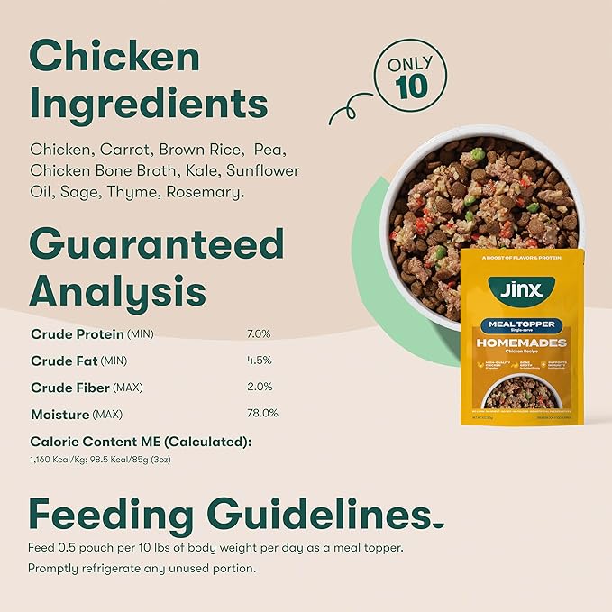Jinx Wet Dog Food Toppers, Variety Pack - Mix with Dry Dog Food, Made with Real Chicken, Beef, Salmon, No Fillers, Puppy, Adult, Senior, 3oz, 18 Pack