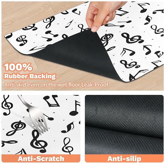Black Note Dog Food Mat for Floors Absorbent Dog Bowl Mat for Food and Water Dispenser Quick Dry Cat Food Placemat Pet Supplies 16" x 24", Music