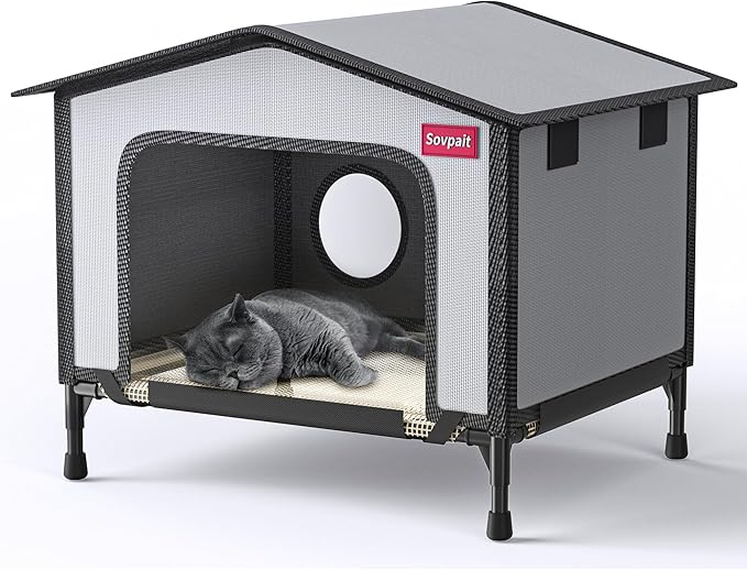 SOVPAI Outdoor cat House, Waterproof cat House for Stray Pets, Suitable for Outdoor/Indoor Cats, Easy to Assemble and Clean, Suitable for Multiple Pets and Large Cats (Grey, M 19 * 13 * 14.8)