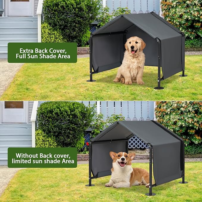 Dog Shades for Outside - Outdoor Dog Kennel for Small Dogs, 29.5”x25.6”x25.6” Outdoor Sun Rain Canopy Pet House, Waterproof Pet Canopy Shelter for Small Animals with Ground Nails