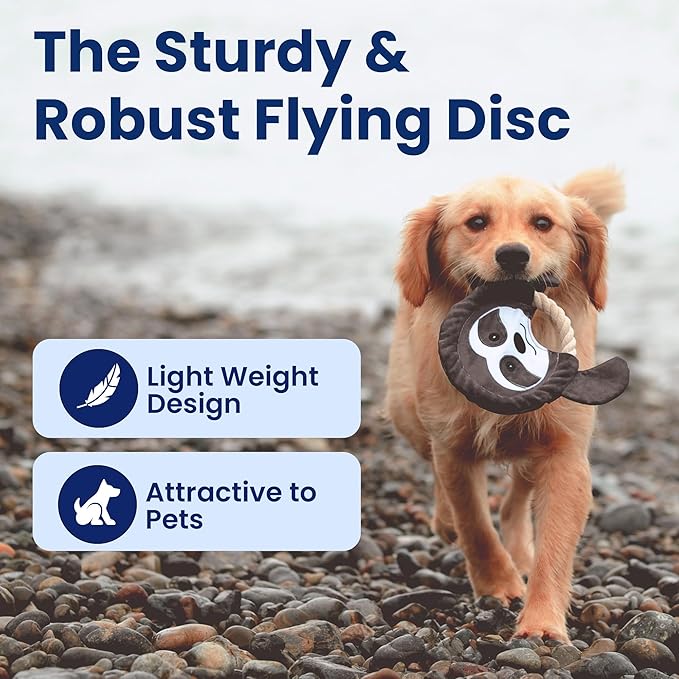PAWSPIK Flying Disc Tug-of-War Toy, Eco-Friendly Recycled Material, Squeaker Toy for Medium and Large Dogs, for Throwing & Fetching 8.5" Diameter (Sleepy Sloth)