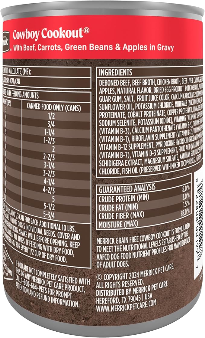 Merrick Grain Free Wet Dog Food, Premium And Wholesome Gluten Free Canned Adult Dog Food, Cowboy Cookout - (Pack of 12) 12.7 oz. Cans