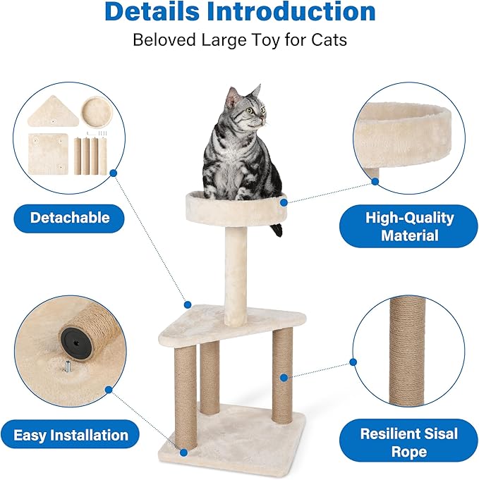 Simple Deluxe Kitten Cat Tree Tower for Small Cats, Multi-Level Climbing Activity Tower with Scratching Post&Top Perch, Beige