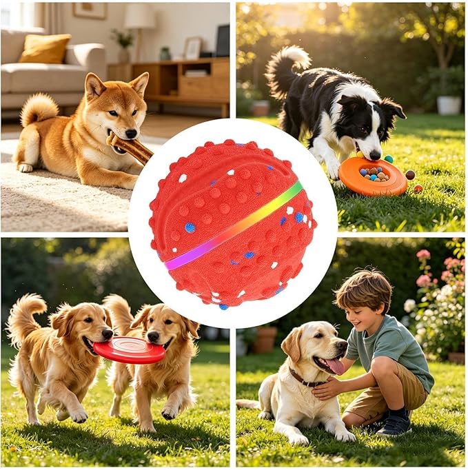 Smart Dog Ball Toy, Waterproof Bouncing Chewer, Play Device with 3 Modes and Lights Household Supply for Medium and Large Breeds Outdoor Indoor Organizer for Exercise Training Pet Boredom Daily