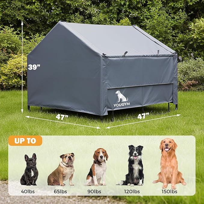 XLarge Outdoor Dog House 4'x4'x3.2' for Large Dogs, Animal Shelter with Doors and Mesh Window, Outside Sun Rain Canopy Pet House for Dogs, Cats, Small Animals and Livestock