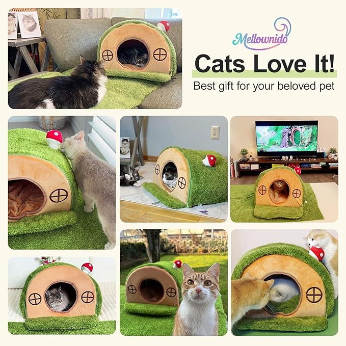 Cat Bed for Indoor Cats - Cute Cat Bed Cave, Tree Hole Cat House Tent for Kittens and Small Pets with Removable Washable Cushion & Anti-Slip Bottom, Enclosed Kitten Bed Hideaway