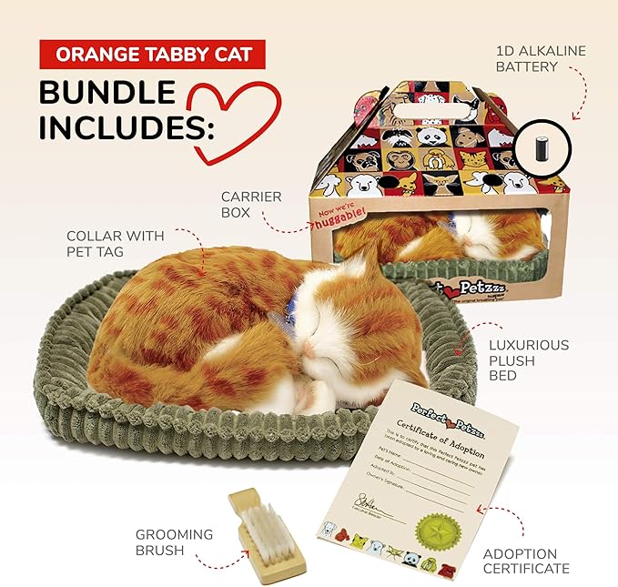 Original Petzzz Orange Tabby Cat, Realistic Lifelike Stuffed Interactive Pet Toy, Companion Pet with 100% Handcrafted Synthetic Fur