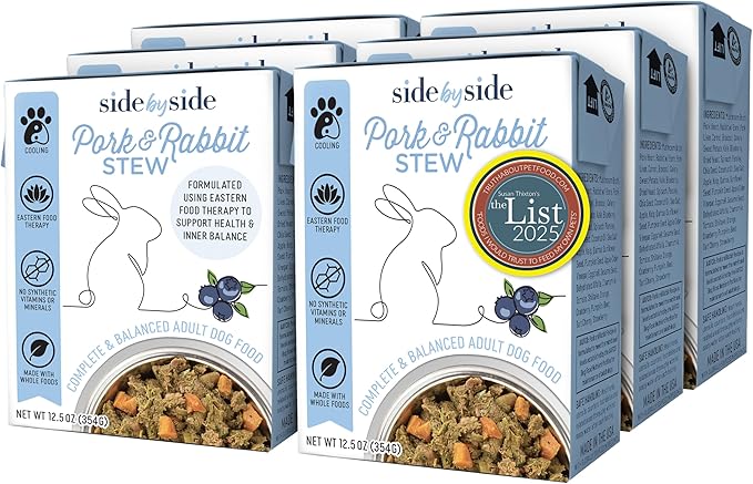 Side by Side Pork & Rabbit Stew - Cooling Wet Dog Food & Dog Food Topper - Made with Nutrients & Whole Raw Ingredients - Human-Grade, No Artificial Additives or Fillers - USA Made (12.5 oz, 6-Pack)