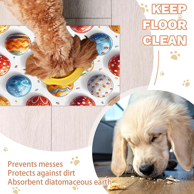 Easter Eggs Dog Food Mat for Floors Absorbent Dog Bowl Mat for Food and Water Dispenser Quick Dry Cat Food Placemat Pet Supplies 12" x 20",
