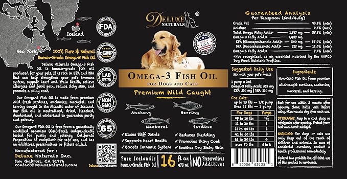 Omega-3 Fish Oil for Dogs & Cats – 2-Pack (16 fl oz Each) High-Potency Wild-Caught Fish Oil with 800 mg EPA + 525 mg DHA per Teaspoon, Supports Skin & Coat and Joint Health Supplement