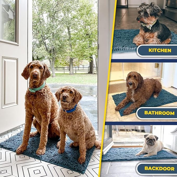 Muddy Mat® | Super Absorbent Door Mat Indoor, Microfiber Quick Dry Chenille Entryway Rug, Non-Slip Front Door Mat, Indoor Mats for Entryway, Machine Washable Pet Rug, Atlantic Blue 35"x24"