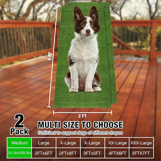 GLOBREEN Fake Grass Pee Pads for Dogs Potty Training, 2 PCS Replacement 2FT X 6FT Artificial Turf Outdoor Rugs for Pets Patio Balcony, with Drainage Hole
