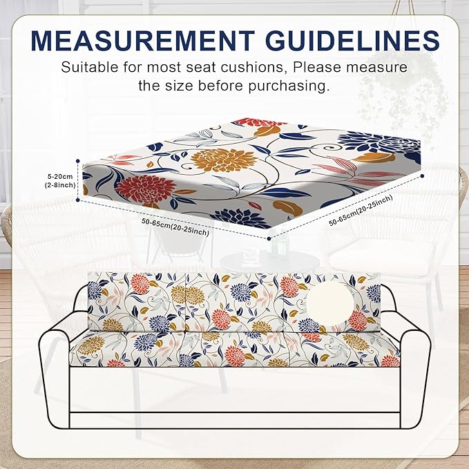 HANDONTIME 8Pcs Outdoor Cushion Covers Waterproof Patio Cushion Covers Boho Stretch Outdoor Couch Cover Replacement Patio Furniture Cover for Pets Sofa Cover Washable (Colorful Boho,Cover Only)