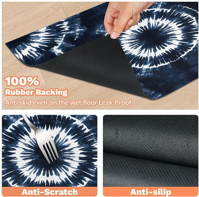Black Tie Dye Dog Food Mat for Floors Absorbent, Quick Dry Water Dispenser Mat for Food, Water, Pet Supplies 16" x 24", Boho Tie Dye