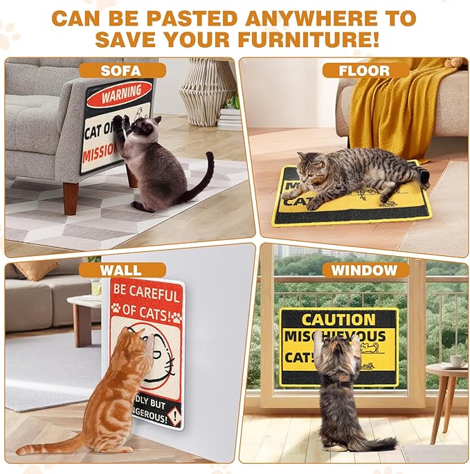 Couch and Carpet, Durable and Shedding-Resistant Cat Scratching Surface - 21.7x13 inch with Hoop and Loop Adhesives, Twist Pins（Yellow）