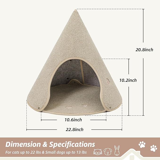 BEQHAUSE Cat Beds for Indoor Cats, Cat Cave Bed with Non-Slip Bottom, Anti-Scratch Cat House Cat Tent for Kittens and Small Dogs, Foldable Kitten Hideaway Machine Washable,22.8 * 22.8 * 20.8in, Beige