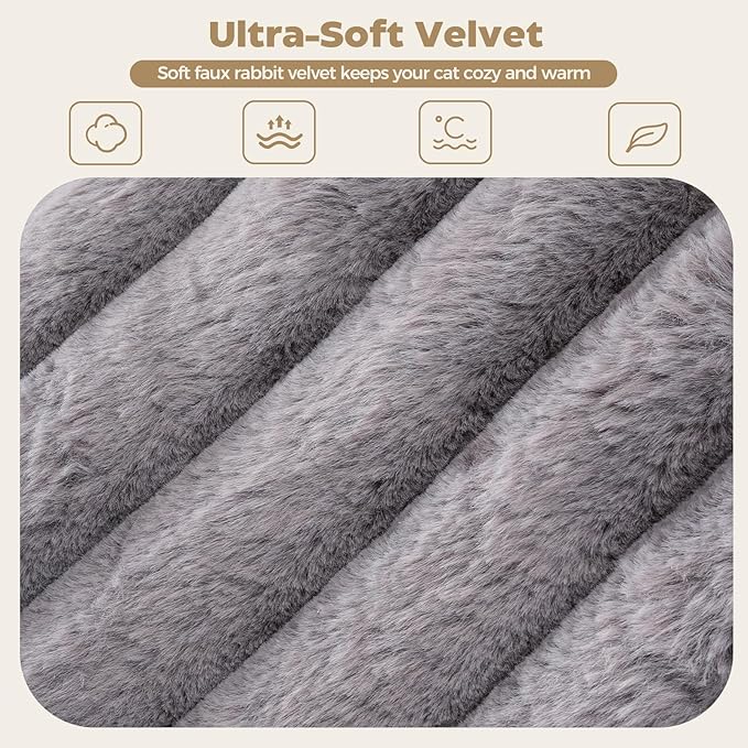 Avont Fluffy Cat Bed for Cats & Small Dogs, Cozy Plush Sleeping Nest for All Sleep Styles, Washable Removable Cushion & Anti-Slip Base, Calming Round Bed for Kittens &Puppy – Grey(M)