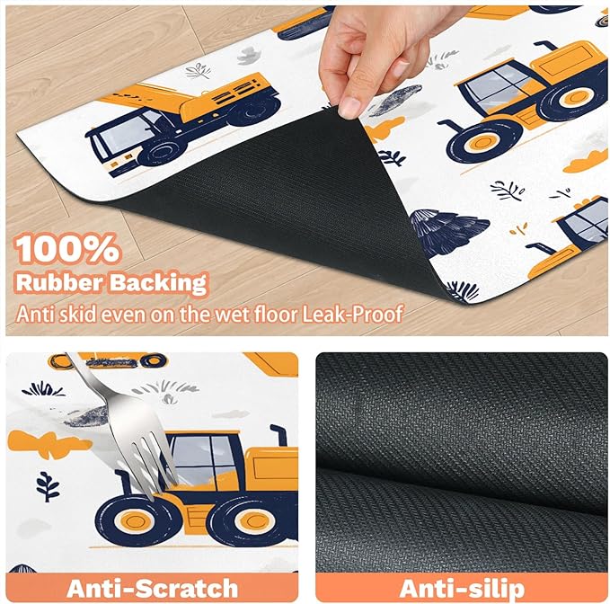Truck Dog Food Mat for Floors Absorbent, Quick Dry Water Dispenser Mat for Food, Water, Pet Supplies 12" x 20", Cartoon Vehicle