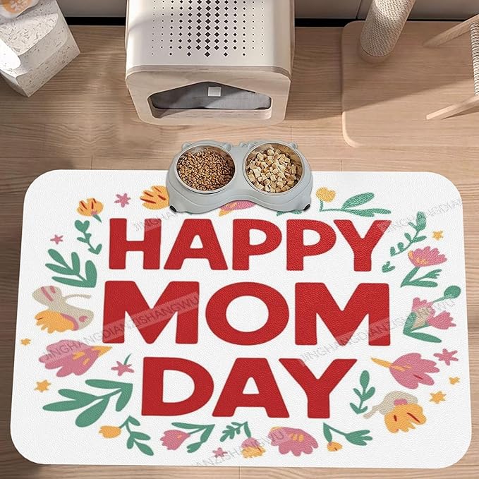 Dog Food Mat Dog Mat for Food and Water 18X12In Happy Mom Day Mom Cx No Stains Cat Pet Feeding Mats Water Bowl for Messy Drinkers
