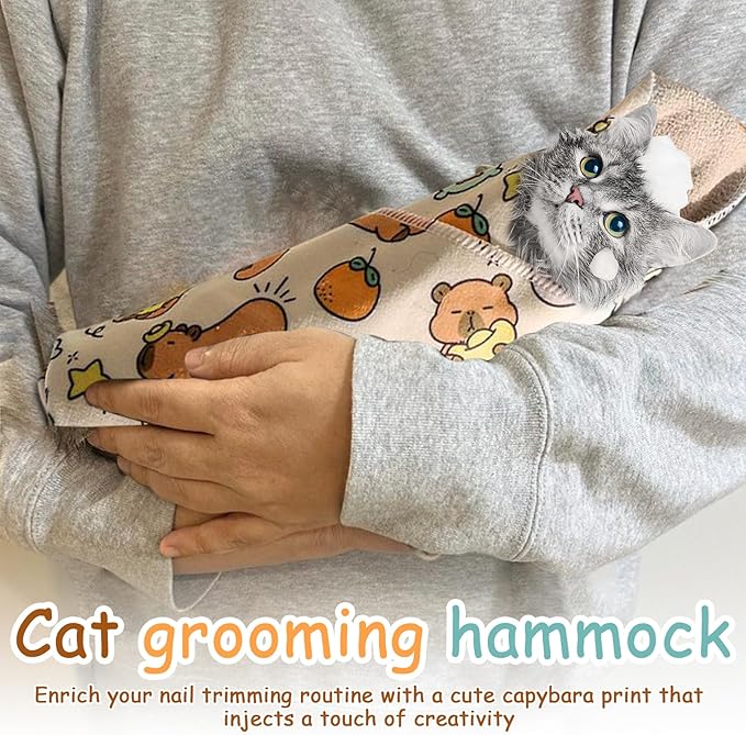 AOYEBO Cat Wrap for Cutting Nails Self-Adherent Safe Hold - Soft Polyester Anti-Scratch Escape Restraint, Calming Swaddle for Nail Clipping & Grooming (A)