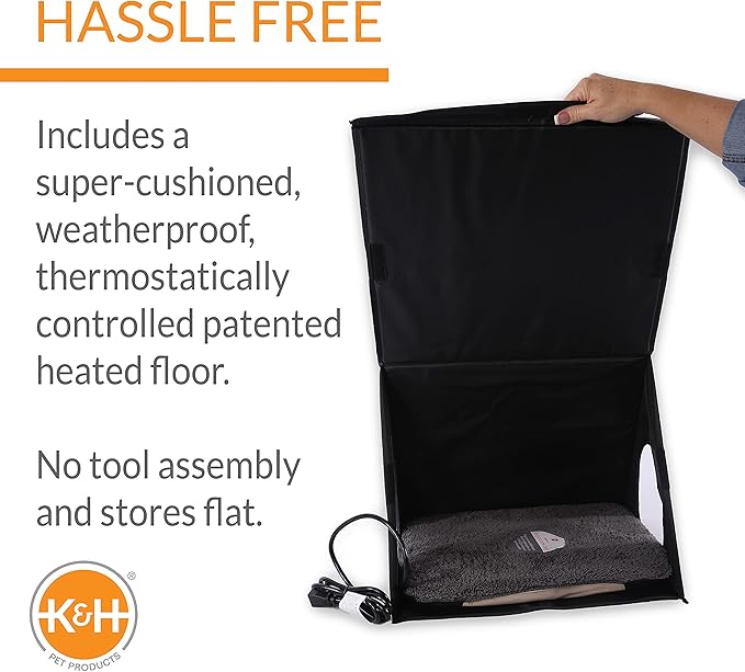 K&H Pet Products Heated Outdoor Cat House A-Frame, Weatherproof Shelter for Strays & Ferals, Safety Listed Insulated Outdoor Kitty House, Removable Door Flap - Gray/Black 18 X 14 X 14in 20W