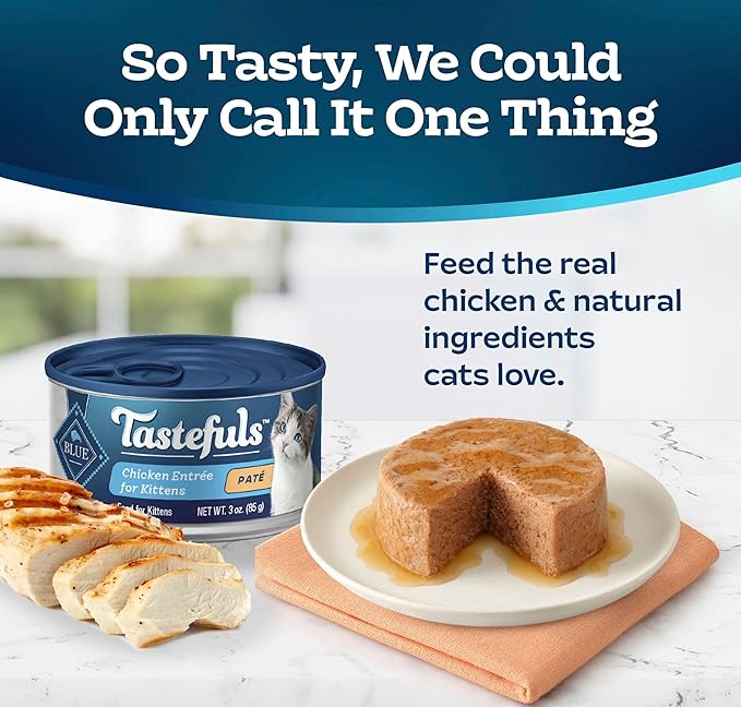 Blue Buffalo Tastefuls Wet Cat Food Paté for Kittens, Made with Natural Ingredients | Chicken Entrée, 3-oz. Cans (24 count )
