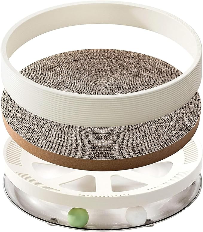 Cat Scratch Pad for Indoor Cat Round Cardboard Cat Scratcher Bed with Cat Ball Toy Ringing Bell for Multi-Cat Households Horizontal Nail File Sleep Fun All-in-One