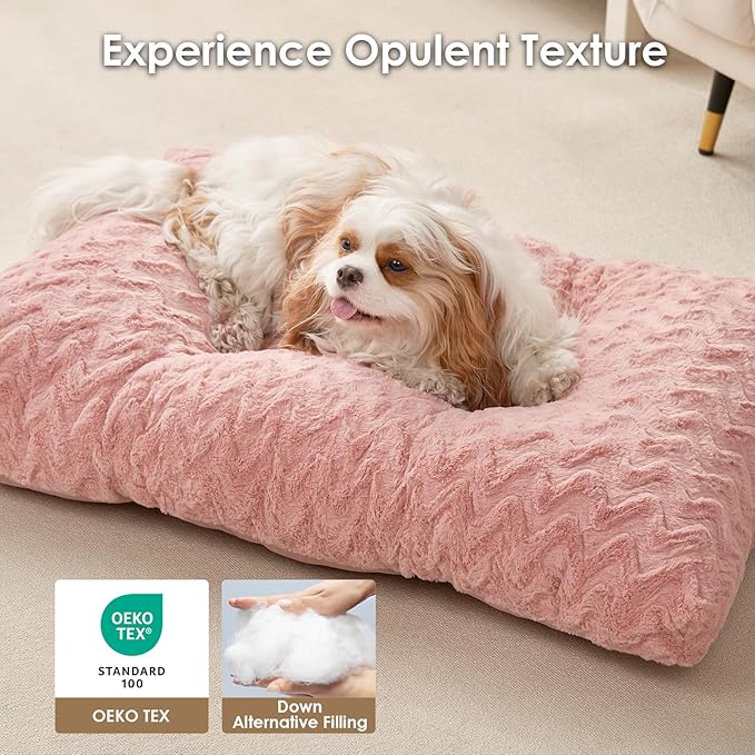 EHEYCIGA XXL Washable Dog Bed for Crate 47x29 Inch, Reversible Kennel Pad for Extra Large Dogs Weight Up to 100 lbs, Plush and Comfy Pet Sleeping Mat, Pink