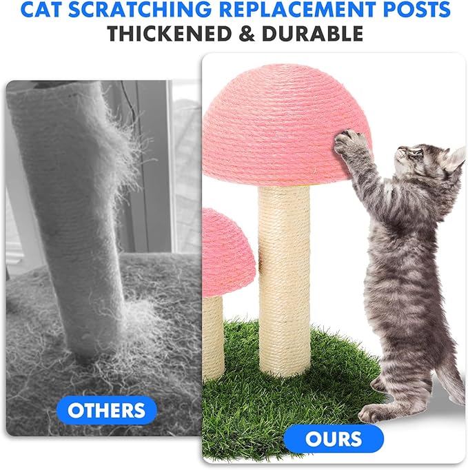 PowerKing 4-Pack 15.7" Cat Scratching Post Replacement - Natural Sisal Rope Scratcher Poles with M8 Screws for Indoor Cat Tower Renewal Parts, Cat Furniture Refill Parts (White)