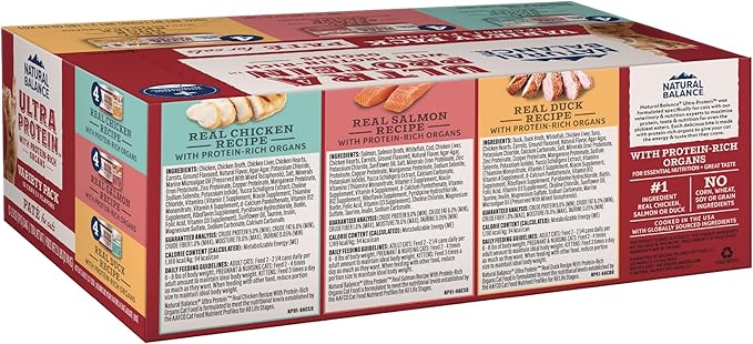 Natural Balance Ultra Protein Wet Cat Food Pate with Protein-Rich Organs for Cats, Variety Pack Recipes, Pate Cat Food with High Protein - 2.8oz. Case of 12