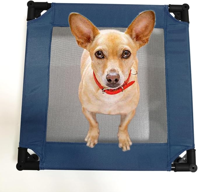 Pozico Elevated Pet Bed with Breathable Mesh for Small Cat and Dog, Raised Cooling Pet Cot for Puppy and Kitty, 18.9x18.9 inch (Navy Blue Bed)
