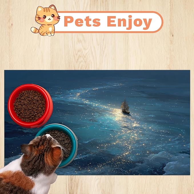 Ocean Dog Food Mat for Floors Absorbent, Quick Dry Water Dispenser Mat for Food, Water, Pet Supplies 16" x 24", Galaxy Star
