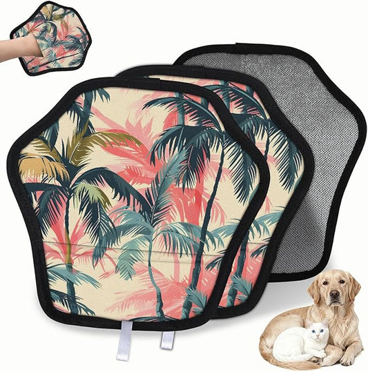 Coconut Trees Plant Electrostatic Pet Hair Removal Glove for Cats & Dogs - Reusable Grooming Mitt for Couch, Carpet, Car Seat & Laundry - Large 9x9 Inch