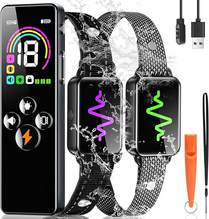 Dog Training Collar, 2 Dog Shock Collar with Remote Control, 4 Training Modes Vibration, Beep, Shock, IP67 Waterproof Keypad Lock Rechargeable E-Collar for All Breed
