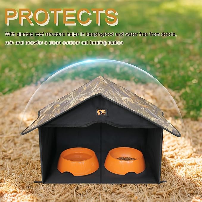 Outdoor Cat House, Waterproof Pet Shelter/Dining Room, for Feral/Community Cats (Camo1)