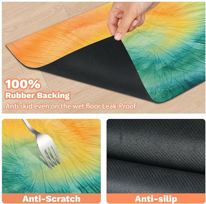 Tie Dye Dog Food Mat for Floors Absorbent, Quick Dry Water Dispenser Mat for Food, Water, Pet Supplies 16" x 24", Abstract